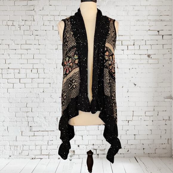 Mirror Image Black Fair Isle Long Sweater Vest Duster Sz XL Womens Dramatic Fun - Picture 1 of 10